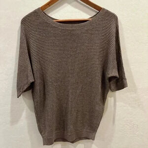 Express open knit dolman 3/4 sleeve round neck sweater mocha brown medium